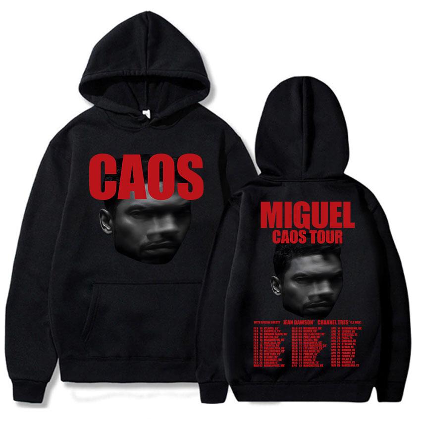 MIGUEL CAOS Tour 2026 Hoodies Long Sleeve Winter Hooded Sweatshirts Unisex Streetwear Hip Hop Fleece Pullovers Print Hoody