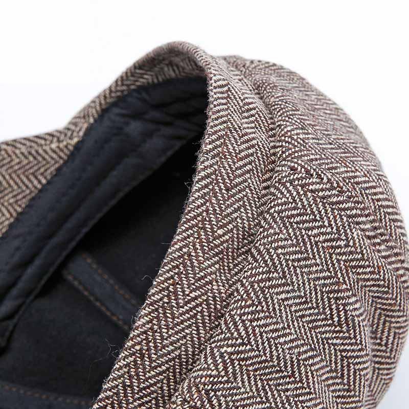 Luxuriöse Herren-Tweed-Fischgräten-Newsboy-Kappe mit 8-Panel-Design für zeitlosen Stil