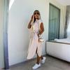 Ladies' Loose Comfortable Casual Fashionable Short Sleeved Striped Printed Waistband Dress
