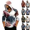 Men's Loose Fit Casual Hoodie Camouflage Pattern Three Quarter Sleeve Pullover Lightweight Breathable Hooded Shirt for Outdoor Activities