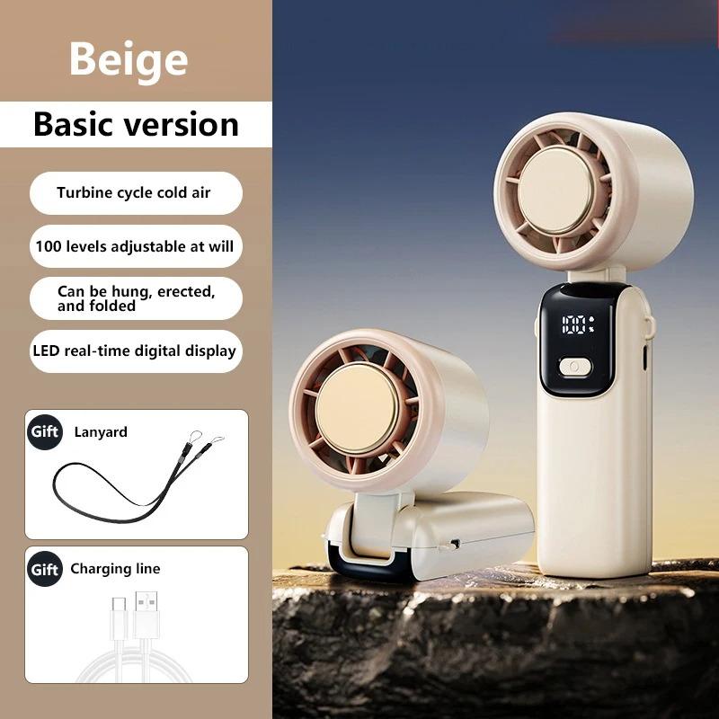 Refrigeration Handheld Electric Fan Portable Desktop and Outdoor USB Digital Display High-speed Fan Folding Neck Hanging