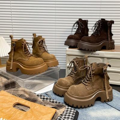 [Suding Home] 8cm Matte Leather Big Head Martin Boots Women's Shoes 2025 New Platform Locomotive Short Boots Tide