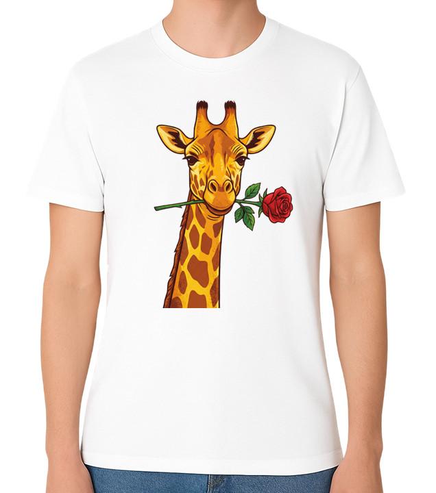 

Giraffe With Rose T-Shirt Cute Animal Romantic Graphic Unisex Tee 5XL різнокольоровий