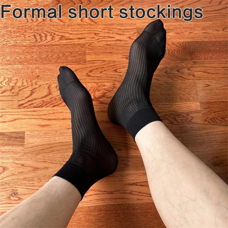 Herren Gestreifte Durchsichtige Business-Kniestrümpfe Bequem Atmungsaktiv Elastisch Formell Anzug Kurze Röhre Nylon Knöchelstrümpfe Strumpfwaren