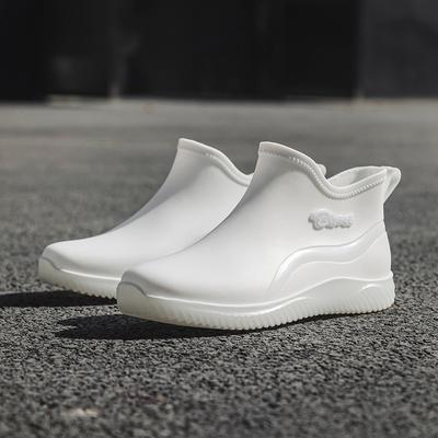 Water Shoes White Couple Rain Shoes Men's and Women's Short Waterproof Rain Boots Non-slip Food Rubber Shoes Velvet Fashion Water Boots Women