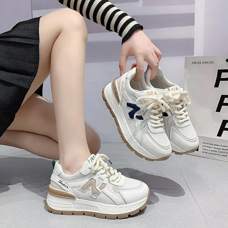 Fashion Women Mesh Flat Shoes Spring autumn Breathable Women Leather Couple Breathable Comfortable Casual Running Khaki Sports Shoes