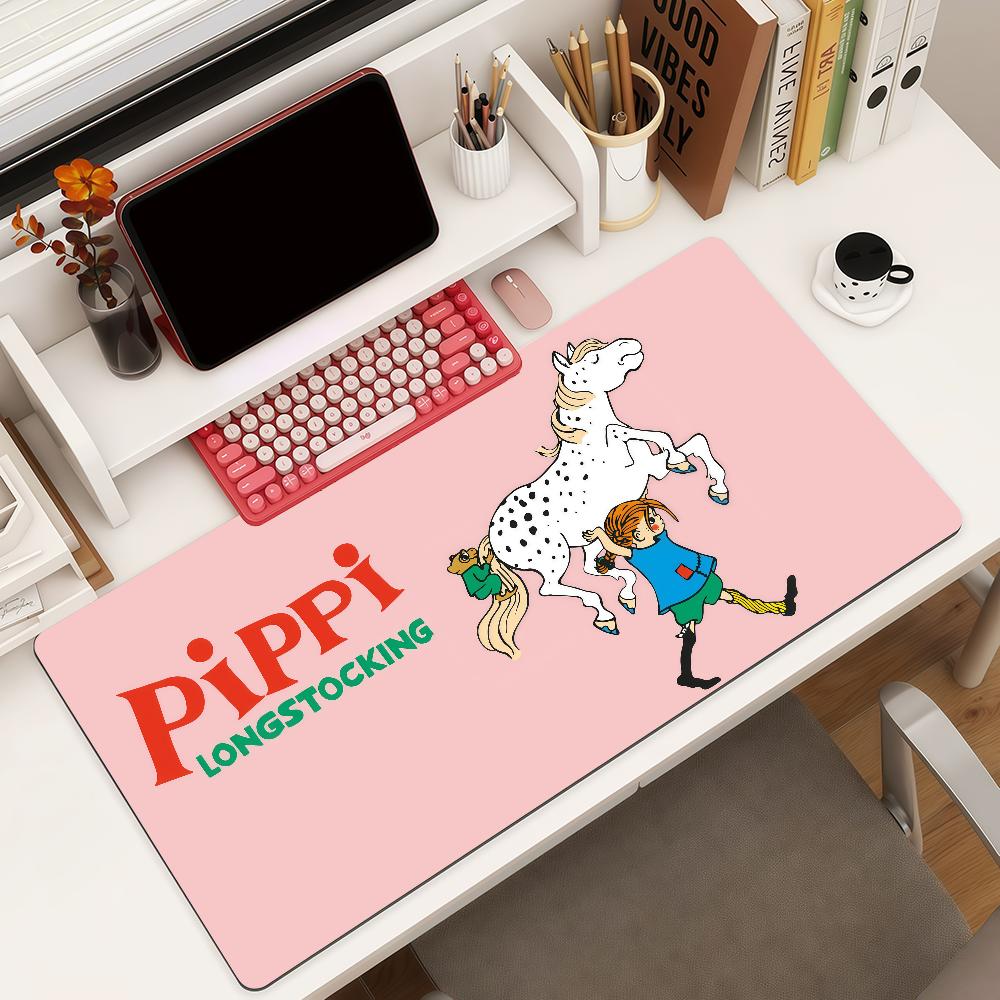 Cartoon P-Pippi Longstocking Mouse Pad Square Office Gaming Desk Mat Waterproof Non-Slip Rubber Decorative