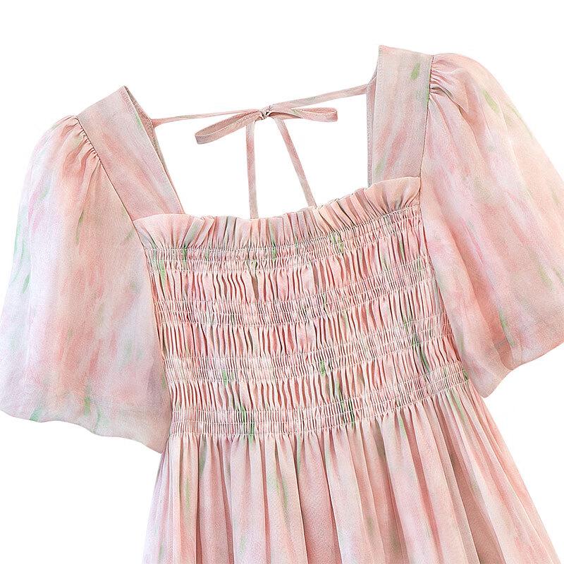 Silkberry Square Neck Floral Print Short Sleeve Blouse