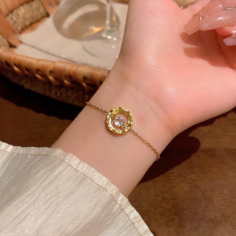 Zircon ring titanium steel bracelet women s light luxury Internet celebrity bracelet Korean trend jewelry