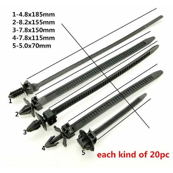 100X Mixed Cable Tie Bundled Wire Band Car Wire Harness Line Fastener Strap Clip