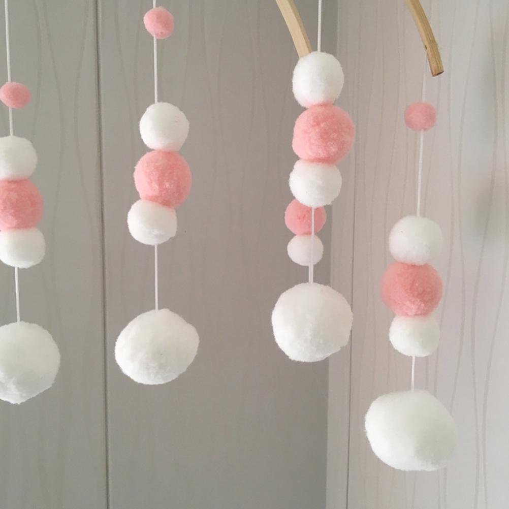Baby Crib Mobile Wooden Wind Chime Felt Ball Hanging Bed Bell Baby Mobile Wooden Ornament Nursery Decor for Girls Boys