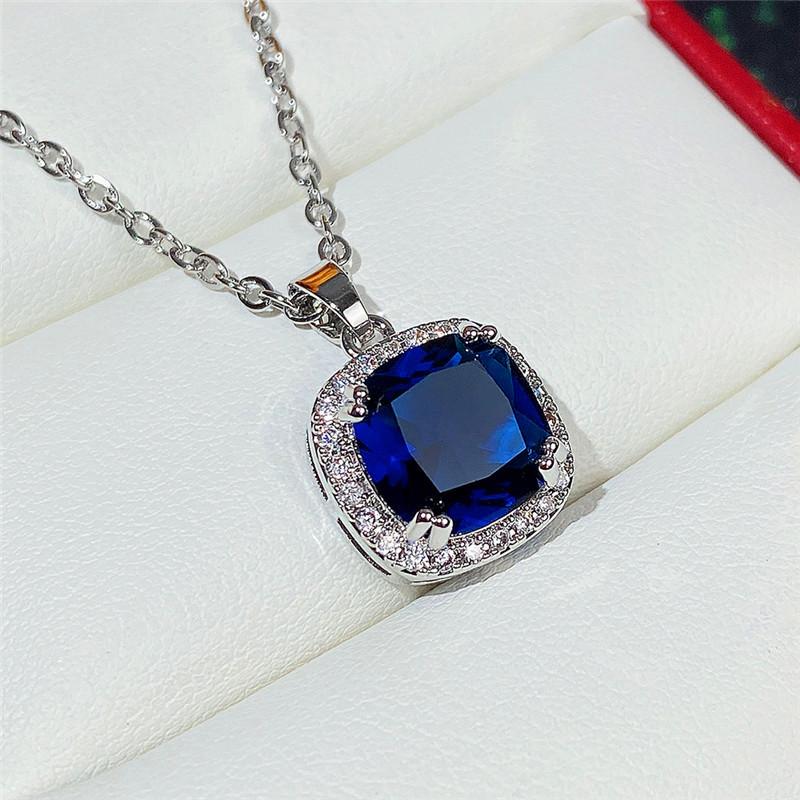 

New Luxury Princess Square CZ Pendant Necklace for Women White/Green/Yellow/Pink Colors Fashion Wedding Zircon Drop Shipping 45cm