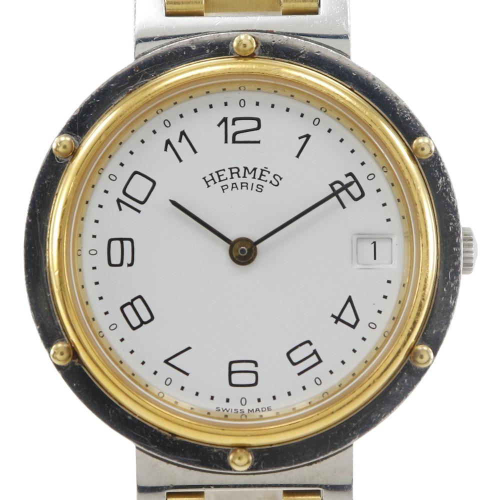 Hermes Clipper Watches whiteDial Stainless Steel/Plated Gold Quartz Analog Display Unisex Used