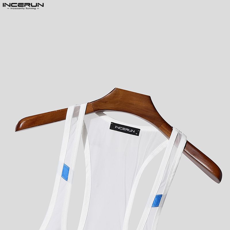 INCERUN Zomer Mannen Mouwloos Bandje Letterprint Mesh Doorzichtig Sport Tanktops Vest