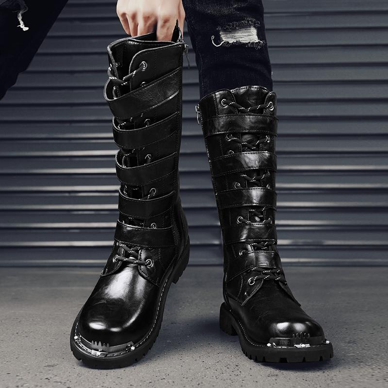 Fashion Motorcycle Boots Knee High Boots Lightweight TrendBlack Boots Men Comfortable And Warm Autumn/Winter Tactical Boots