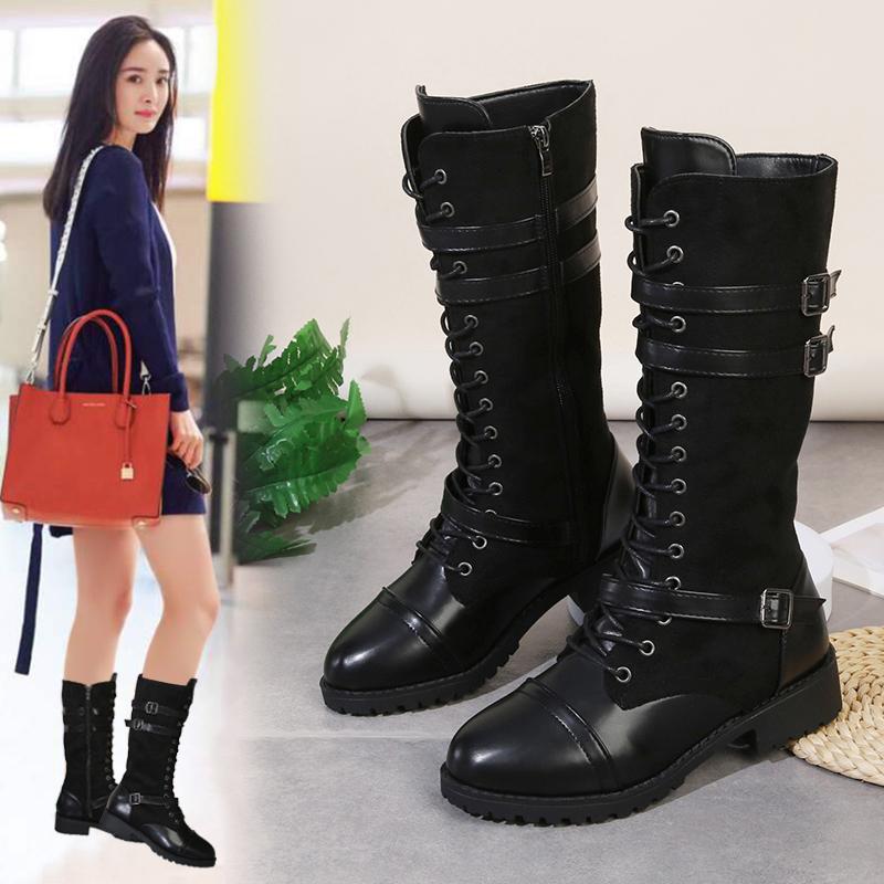 

25 Осень и Зима Новые Сапоги на платформе на высоком каблуке Узкие Западные Рыцарские Женские Сапоги до середины голени 43