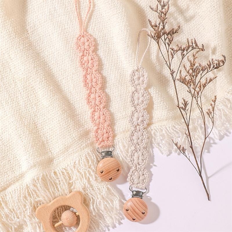 Pack of 2Pcs Handwoven Baby Pacifier Clip Chain Hand-knitting Toddler Feeding Bottle Strap Belt for Infants