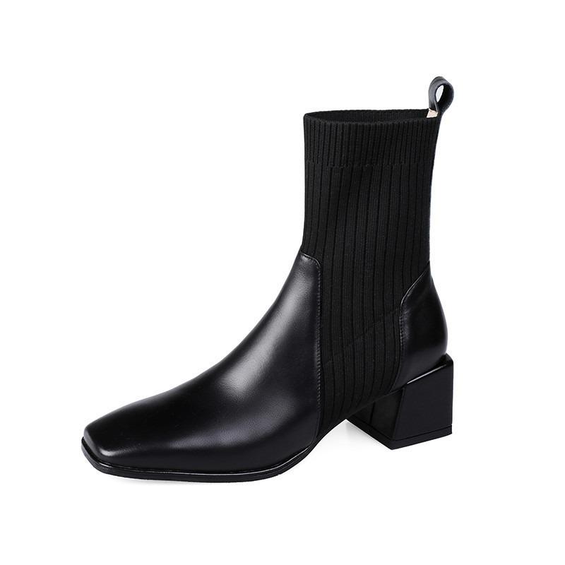 Autumn Winter Knitted Boots Women New High Socks Shoes Women Fashion Slip on High Heels Retro Elastic Botas De Mujer