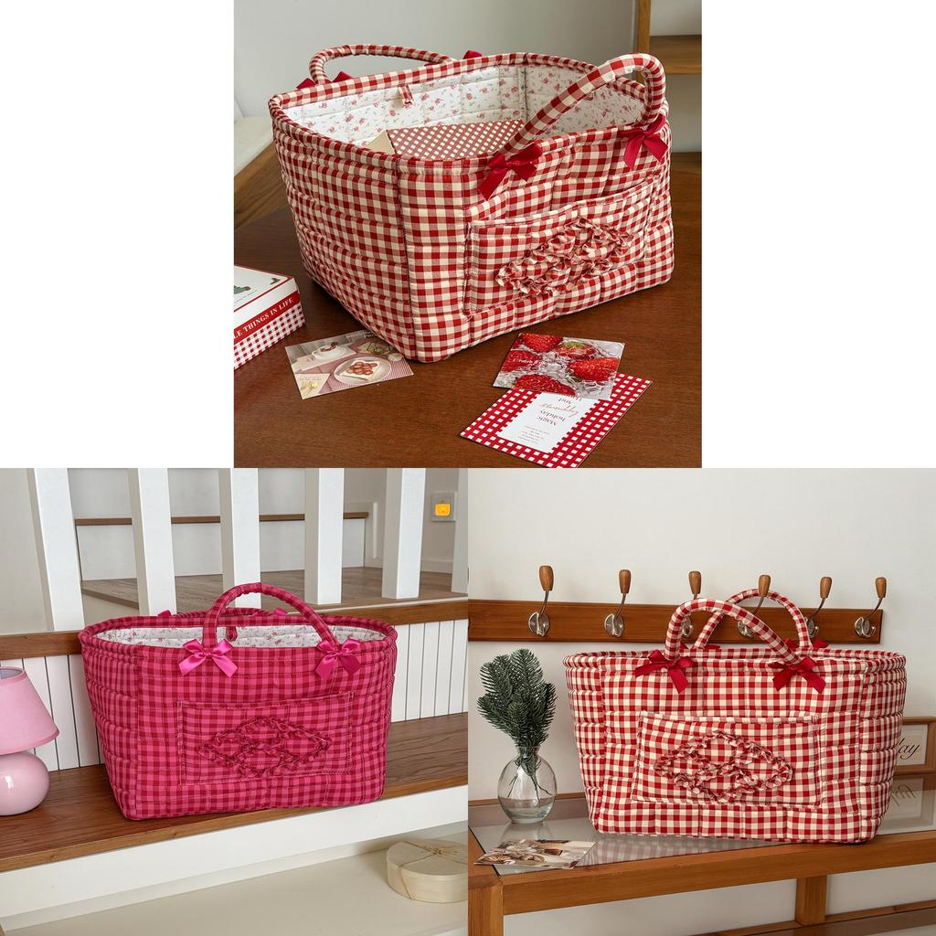 Cotton Storage Basket With Bow Pattern For Home Organization And Kids Room Use