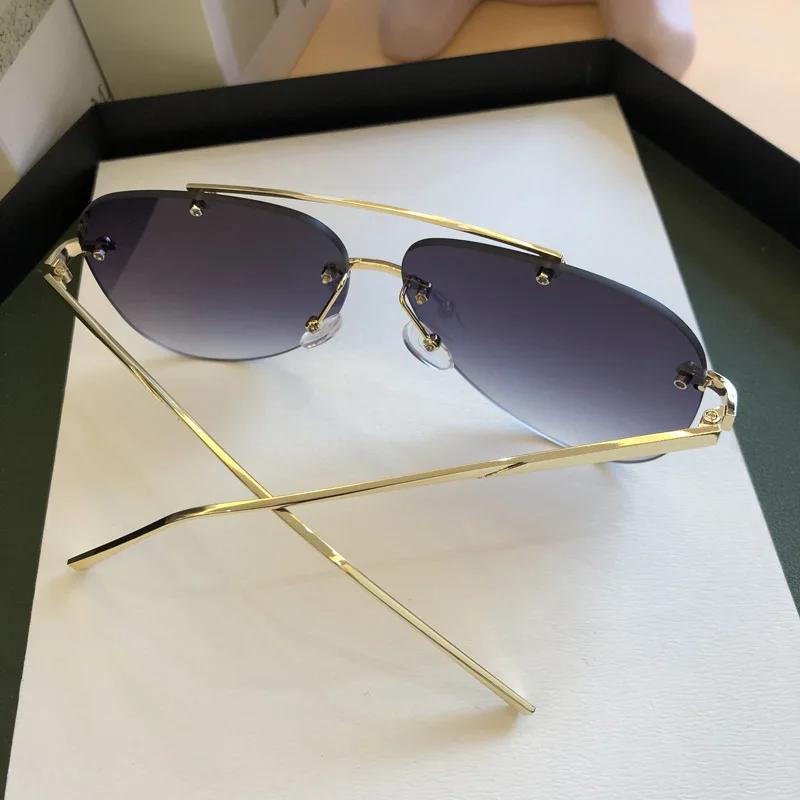 Vintage Rimless Alloy Aviation Pilot Sunglasses for Men Brand Gradient Sun Glasses Female Metal Oval Shades Black Brown