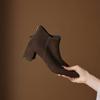 Krazing Pot Cow Suede Nubuck Pointed Toe Thick Heels Chelsea Boots Size 43 Zip Basic Clothing Women Ankle Boots
