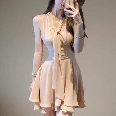 New Arrivals Open Run Women Halter Neck Mini Dress Scarf Flare