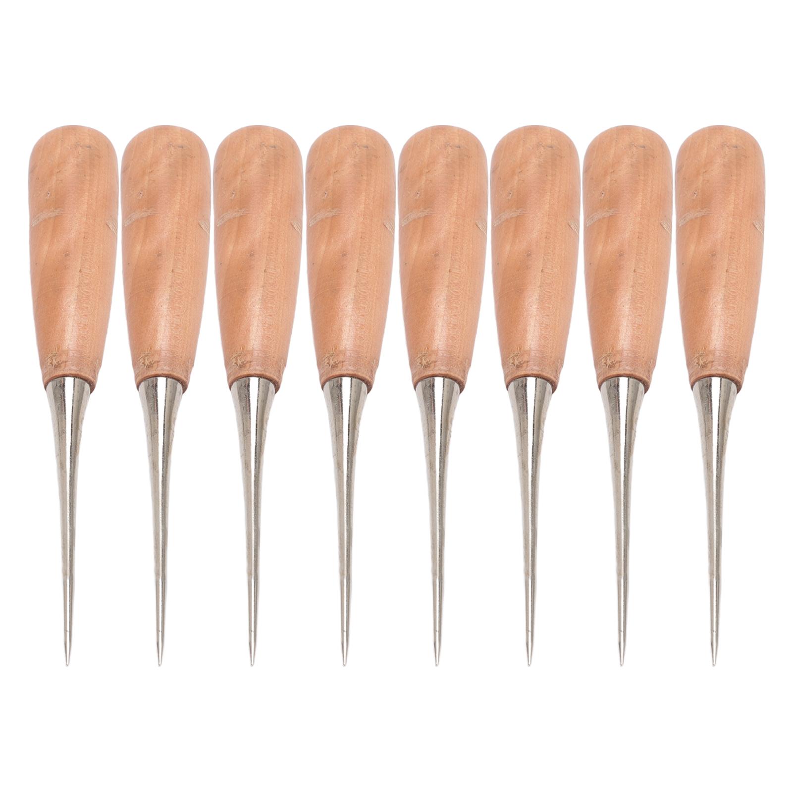 

8pcs Wooden Handle Leather Drillable Stitching Sewing Awl DIY Ergonomically Handle Professional Leather Craft Awl Punch