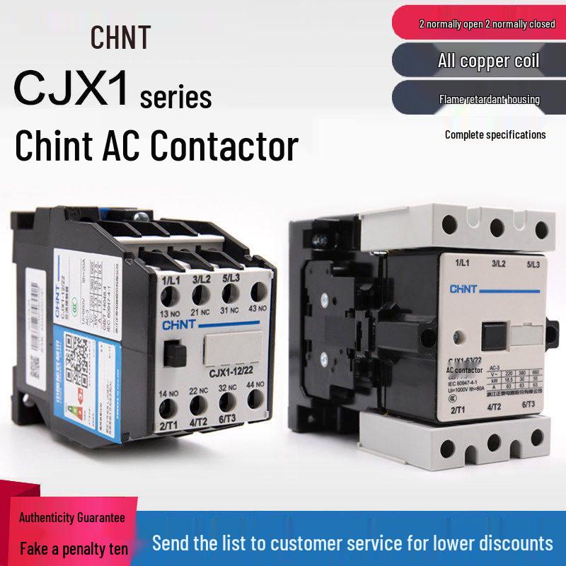 Chint CJX1 Series AC Contactor: 9/22, 12/22, 16/22, 32/22, 45, 63-7, available in 220V, 380V.