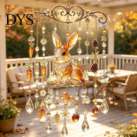 Nature Inspired Suncatchers Fall Animal Wind Chime Suncatcher, Stained Acrylic Fox Rabbit Hanging Suncatcher Party Photography Props with Prism Drops,