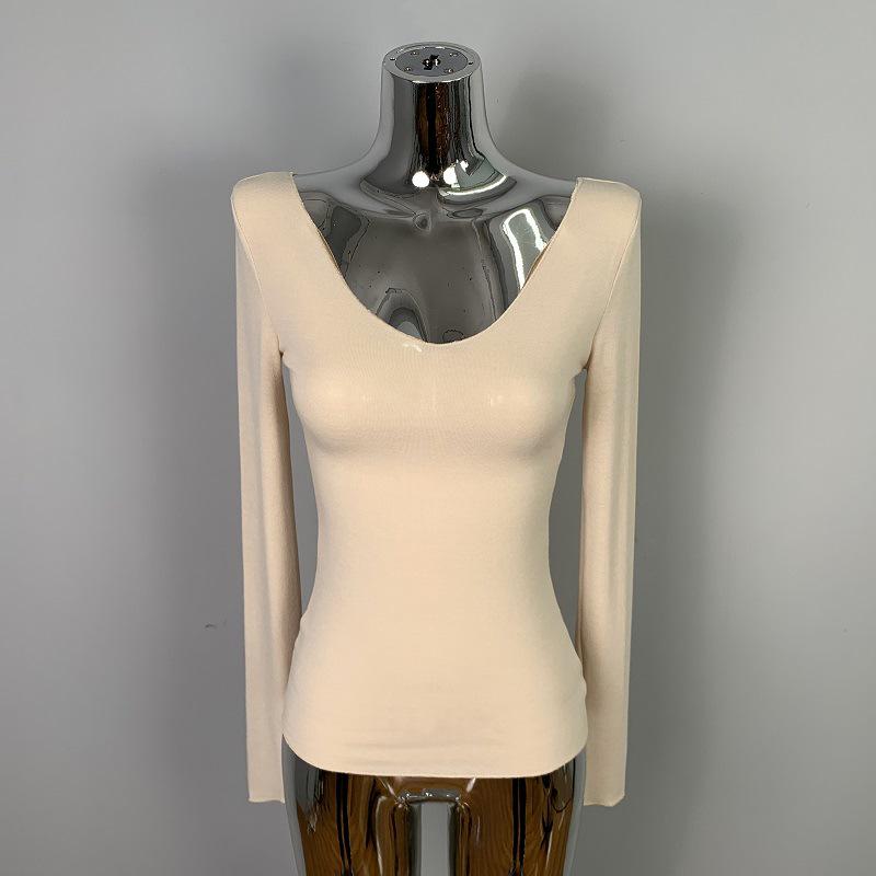 Korean Dongdaemun Slim-Fit Sexy Long Sleeve T-shirt with Large Neckline