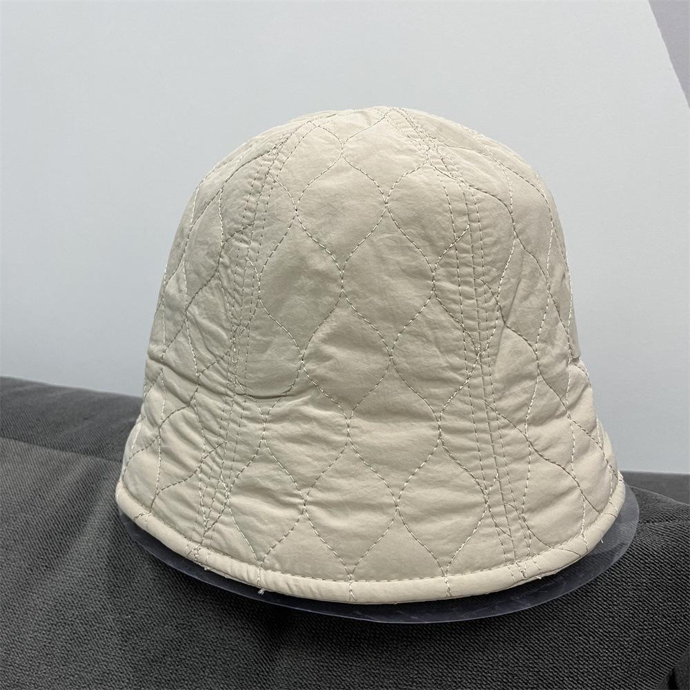Autumn and Winter Warm Down Cotton Plaid Black Bucket Hat Women's New Casual Face Small Bucket Hat Women