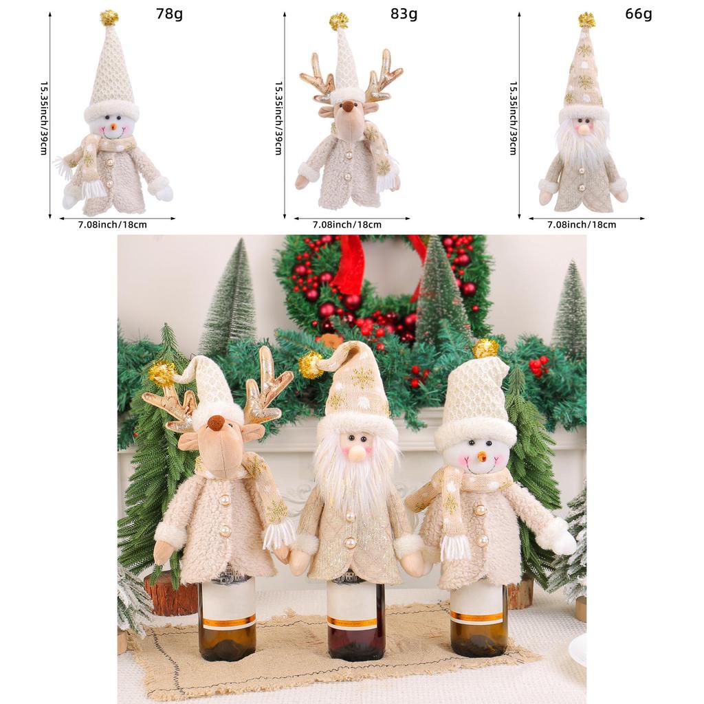 Christmas Santa Claus Snowman Deer Bottle Cover With Plush Foam Material For Holiday Table Decor