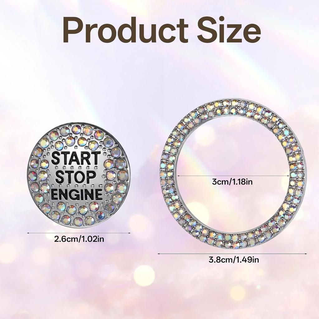 Gjinxi 1 PCS Bling Rhinestone Car Engine Push Start Button Cover for Women | Anti-Scratch, Crystal Ignition Knob Ring, Interior Accessories Stickers,