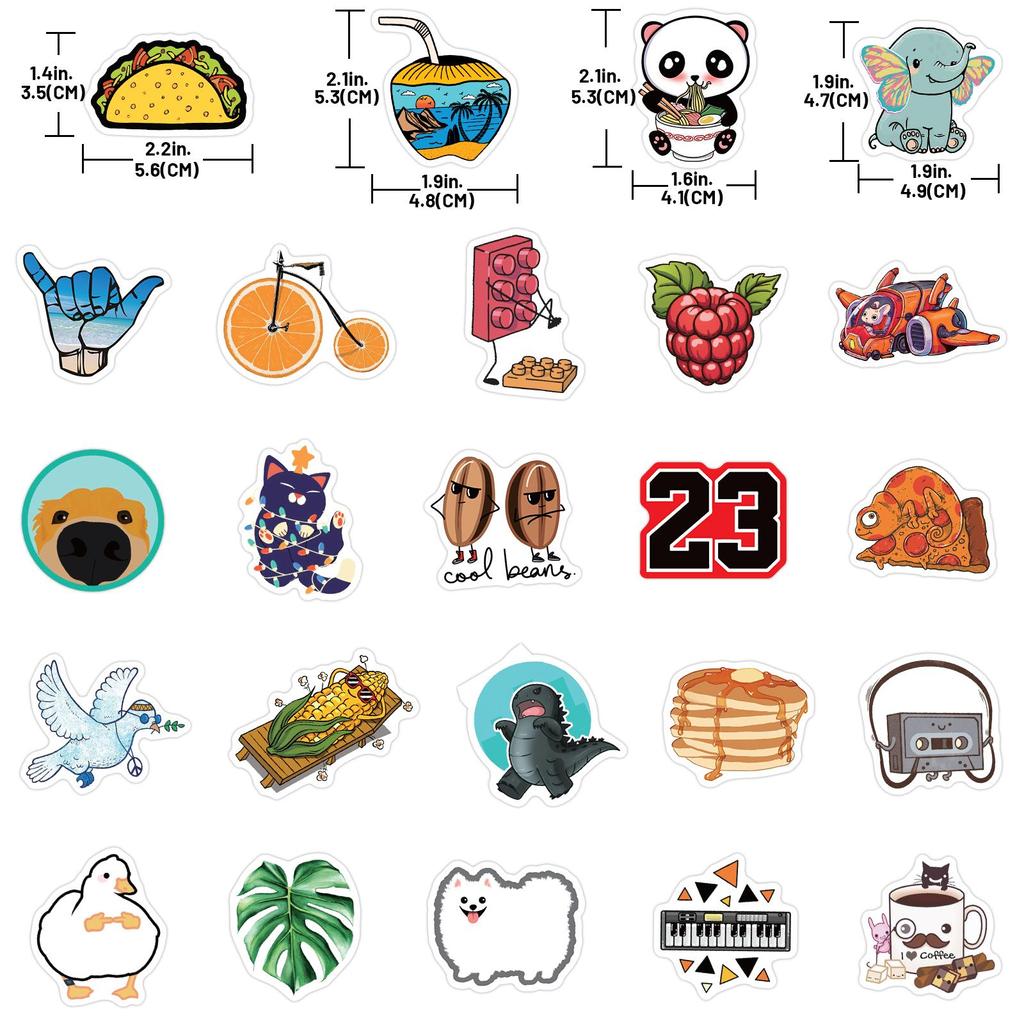 200 x Scrapbook-Kawaii-Aufkleber, wasserfest, lustig, Trend, Mädchen, Erwachsene, niedlich, Essen, Tiere, Cartoon, Aufkleber für Wasserflasche