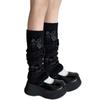 Womens Girls Japanese Cable Knitted Stretch Leg Warmers Sweet Bowknot Accent Leg Covers Footless Boot Socks Streetwear