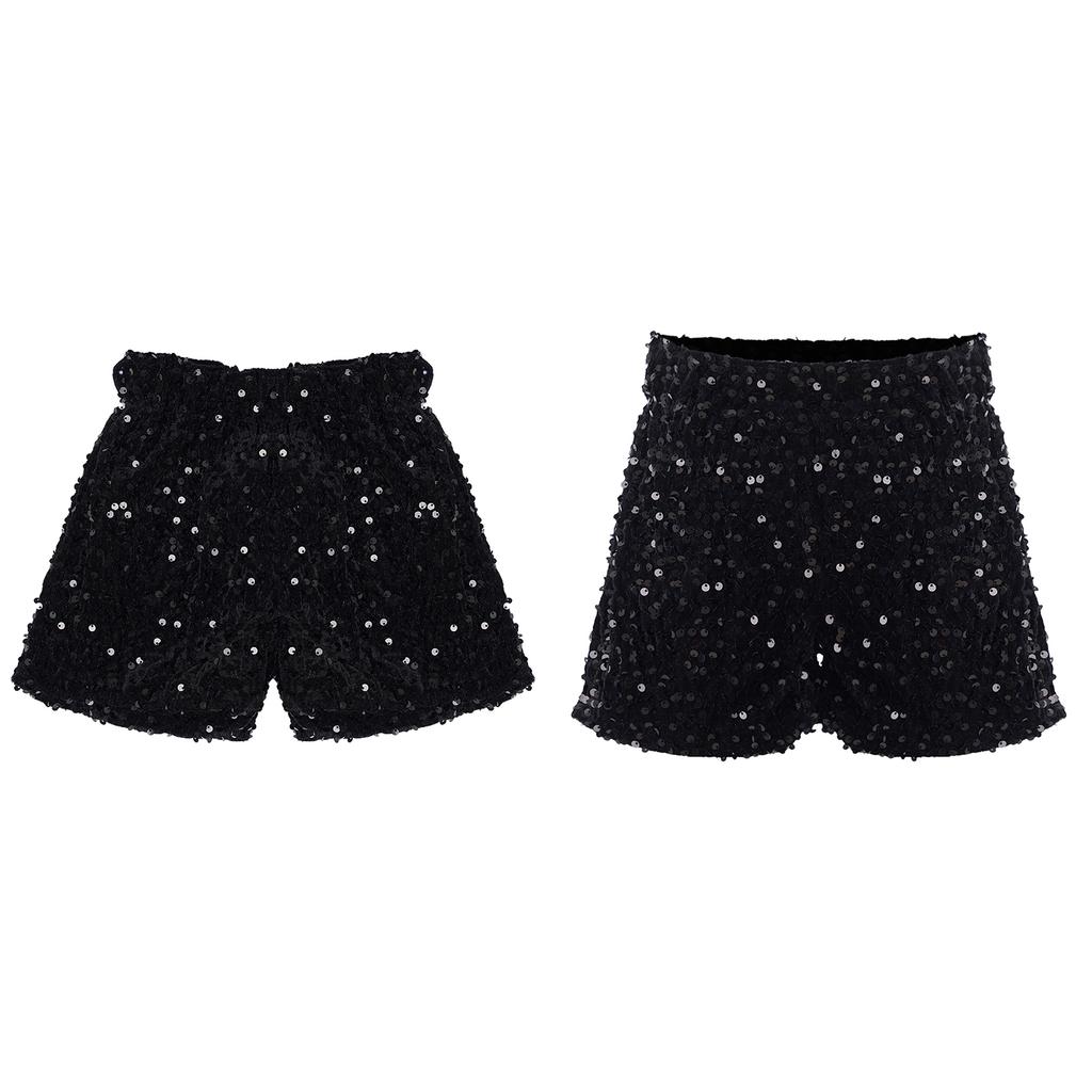 Kids Sparkling Velvet Shorts Elastic Waistband Sequins for Jazz Dance Stage Competition Wear