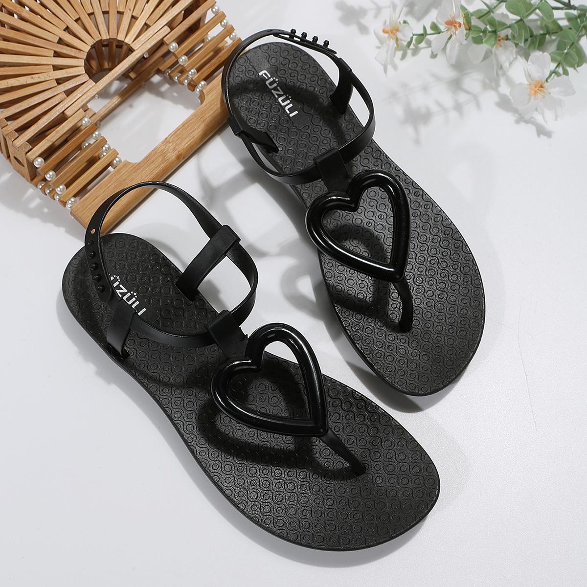 

Summer Lightweight and Comfortable Casual Flat Thong Sandals Ladies Shoes Hot Sale 2024 Latest Model Love Heart Women s Sandals 40-41 чёрный