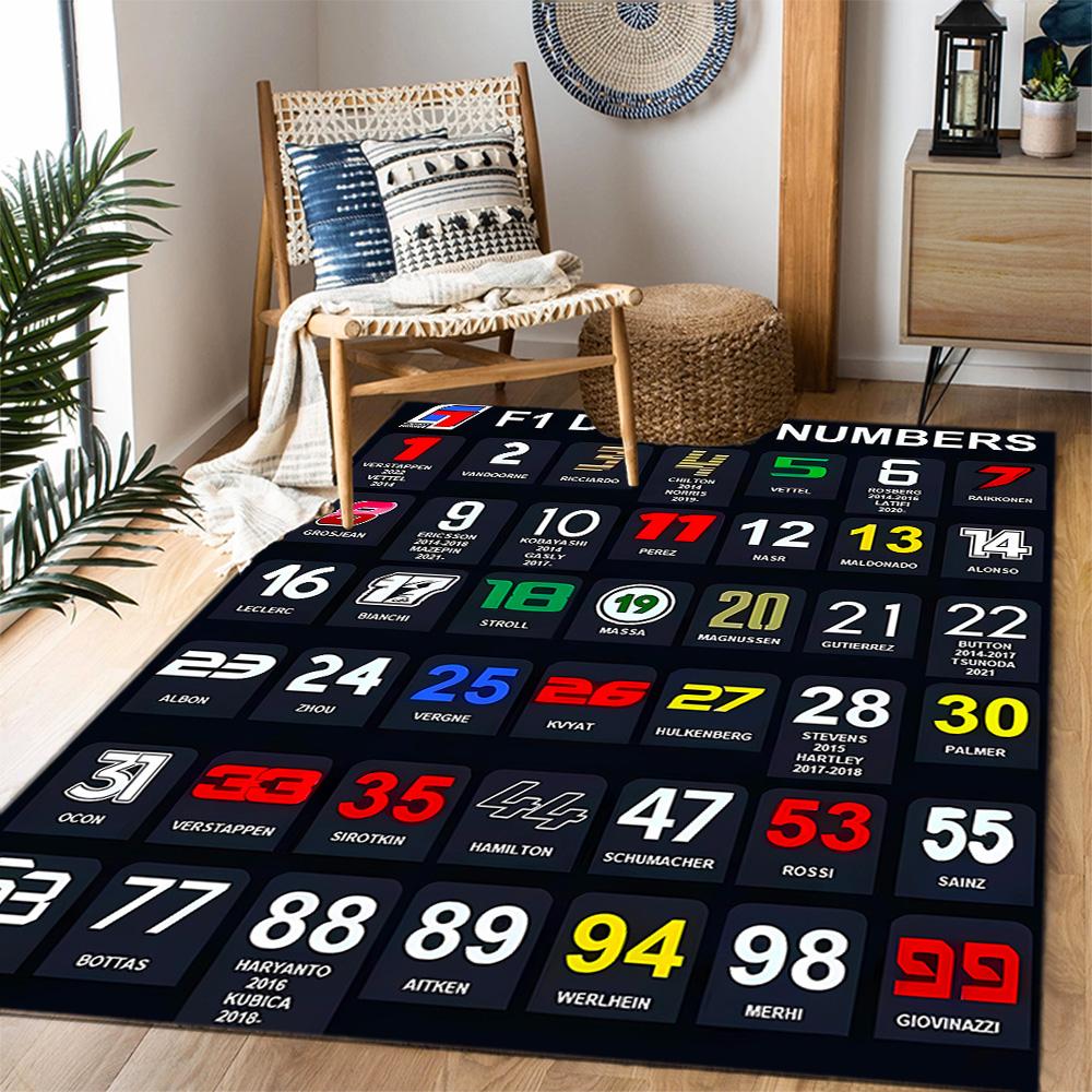 F1 Driver Number Chart Area Rug Design for Decorate Room Balcony Game Room Hallway Anti-slip Rug Anime Office Decor Best for Christmas