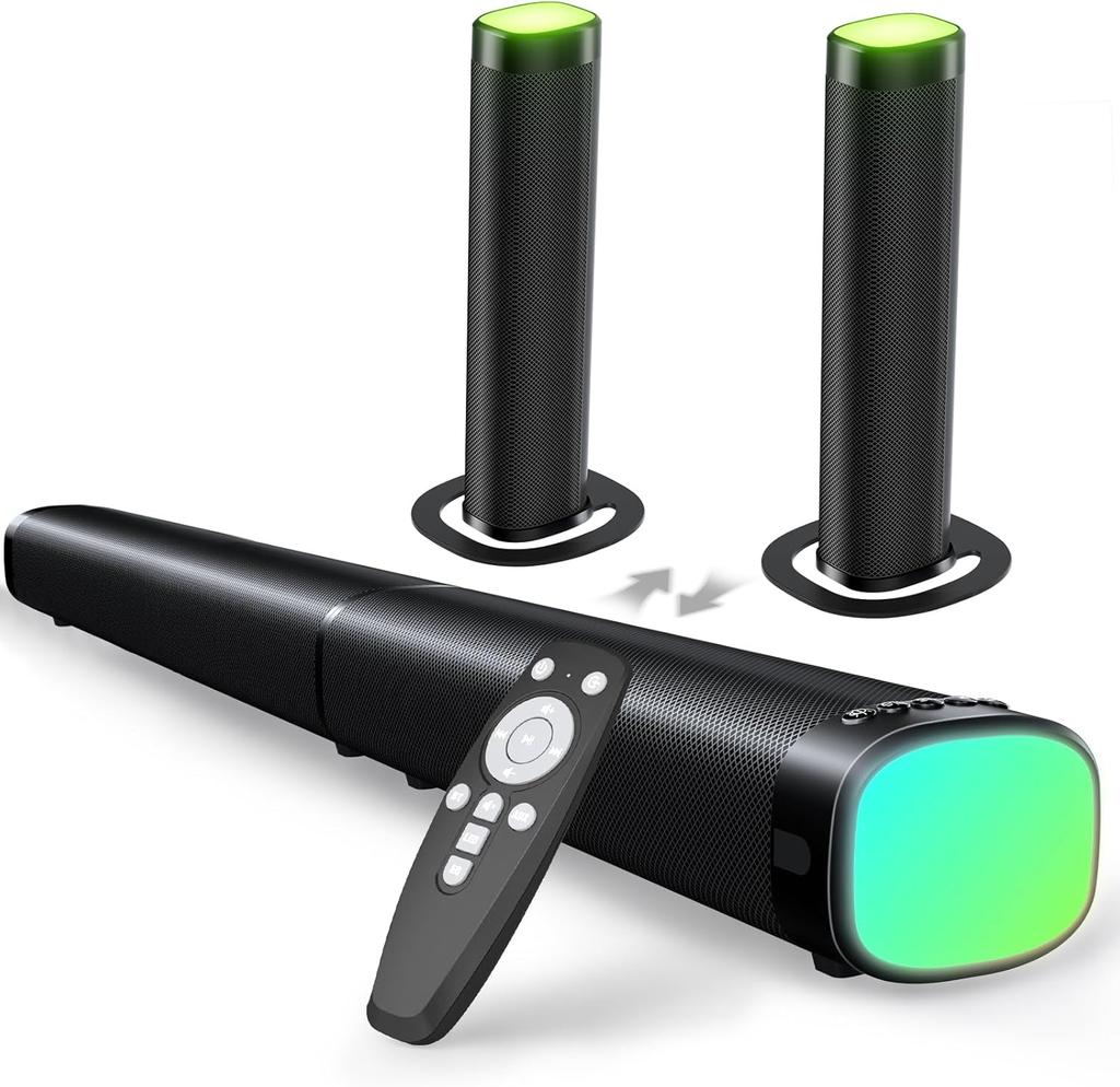 100W Sound Bar for Smart TV with 3 RGB Lights Modes, Bluetooth 5.3 ARC/Opt/AUX Connect Detachable 2-in-1 Speaker3 Equalizer Modes