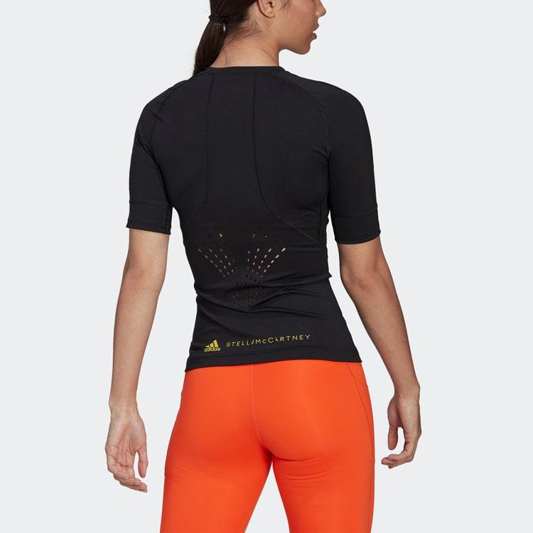 Adidas Einfarbiges Rundhals-Sport-Kurzarm-T-Shirt Damen-Tops Schwarz HG6871