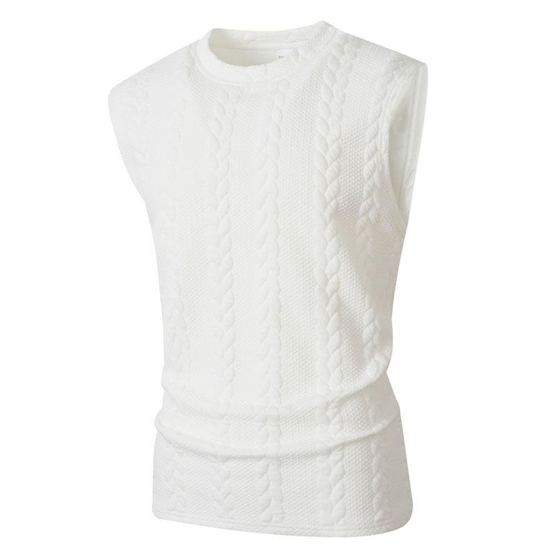 Mens Casual Solid Jacquard Crew Neck Sleeveless Vest S
