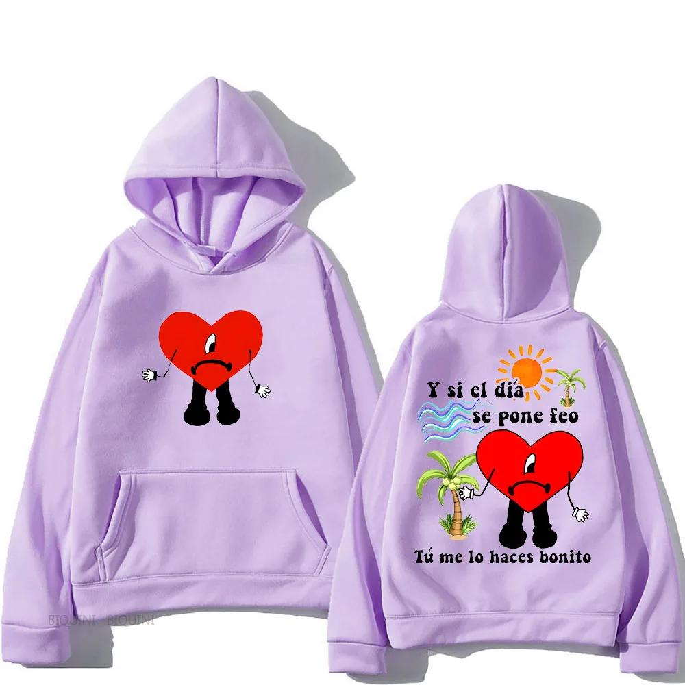 Bad Bunny Seda Hooded I Love You Graphic Printing Gothic Hip Hop Sweatshirt Long-sleeved Fleece Clothes Sudaderas Casual Hoody