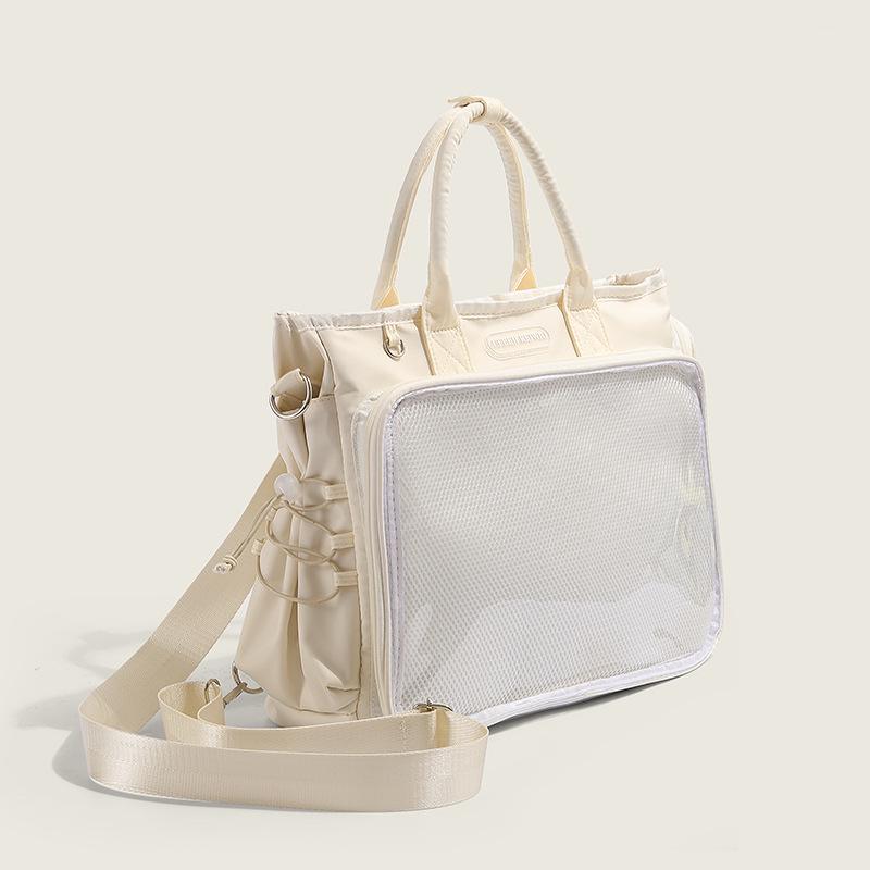

2024 Large Capacity Ita Bag: Transparent Double & Single Shoulder Bag, Student School Bag, Laptop Compatible грязно-белый