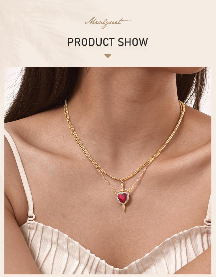 2 Stück Montierbar Herz und Schwert Zirkon Anhänger Halskette für Damen Vergoldete Choker Kette Schmuck