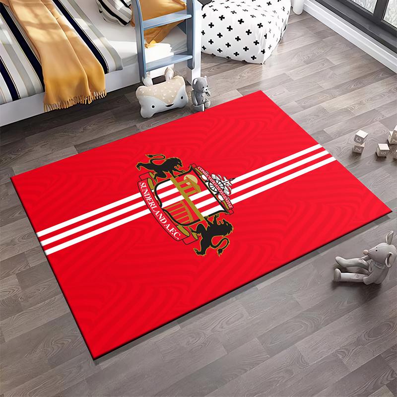 Red Rug with Sunderland A.F.C. Emblem Non-slip Rug Suitable for Living Room and Bedroom Sofas.