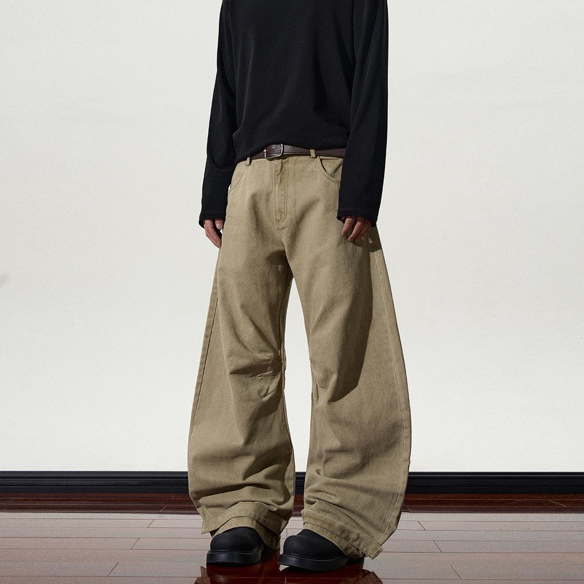 

Унисекс Американские Ретро Плиссированные Рабочие Брюки: Прямой и микро-клеш стили для чистой, крутой посадки L хаки