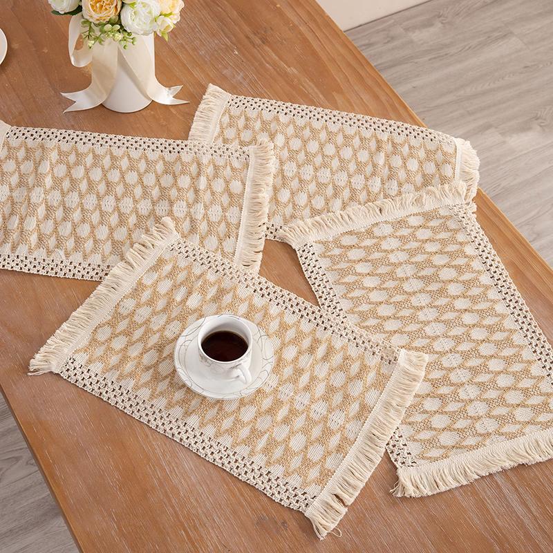 Table Cloth Placemats With Braided Tassel Boho Dining Table Mat Kitchen Pads For Home Party Wedding Decoration Coasters