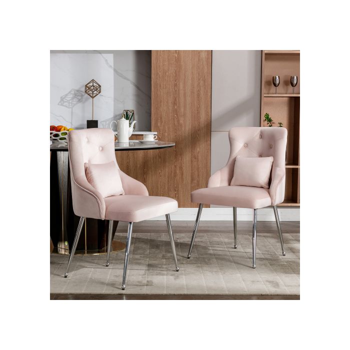 Chaises de salle à manger - MUVOE - Lot de 2 - Rembourrées en velours - Couleur rose - Design moderne
