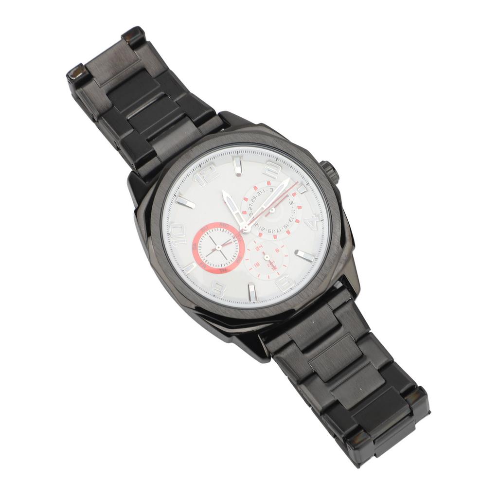 Men Quartz Watch Stainless Steel 30m Waterproofing Luminous Business Wristwatch for Travel Outdoor Black Shell Silver