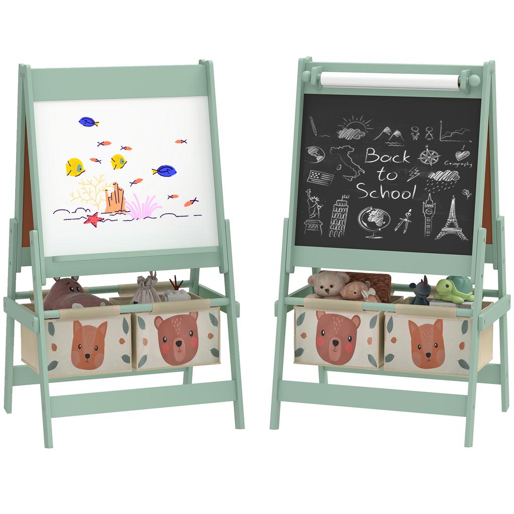 Cavalletto per Bambini Tre in Uno con Rotolo di Carta, Cavalletto da Pittura, con Contenitore - Verde